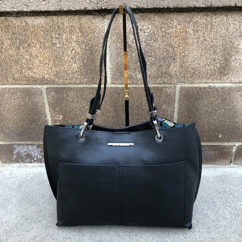 STEVE MADDEN Purse Tote Bag Vegan Leather Shoulder Black Pebble Womensโโ